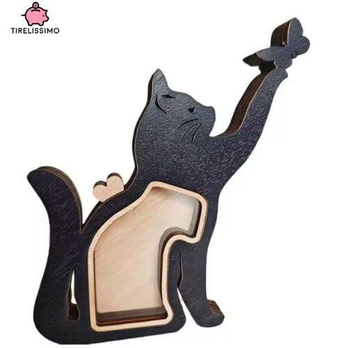 Tirelire chat en bois