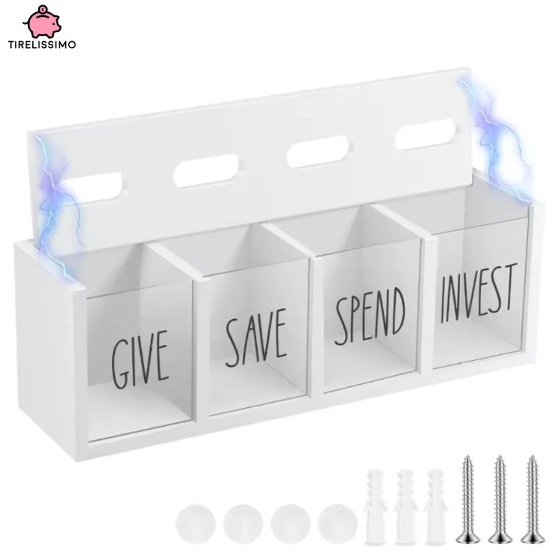 Tirelire Coffre 4 Compartiments "Give Save Spend Invest"