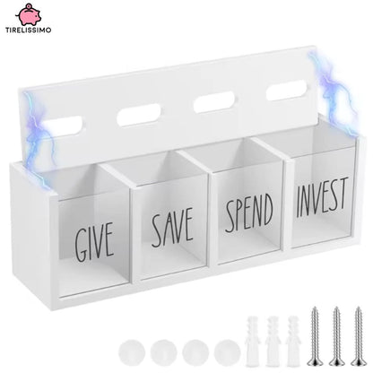 Tirelire Coffre 4 Compartiments "Give Save Spend Invest"