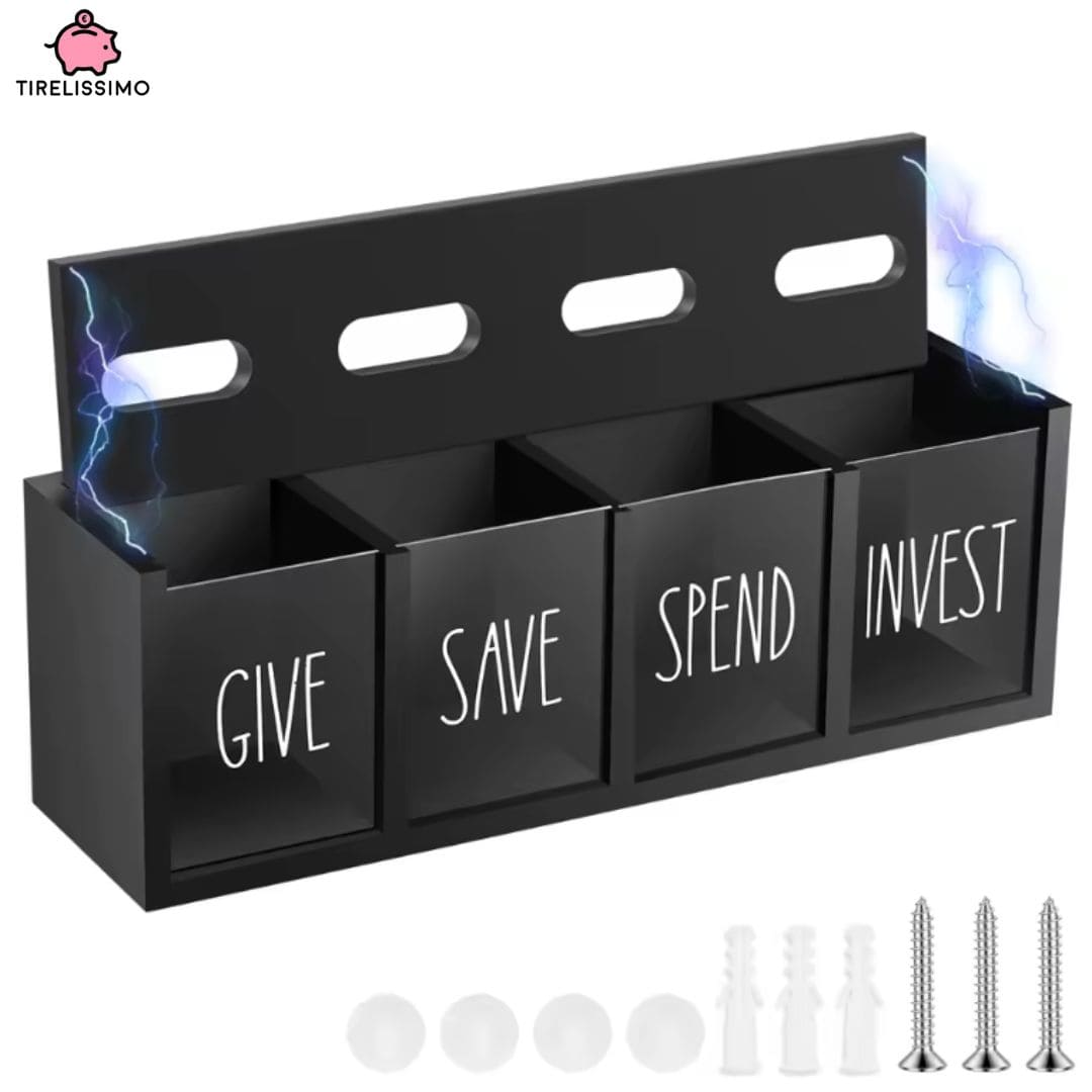 Tirelire Coffre 4 Compartiments "Give Save Spend Invest"
