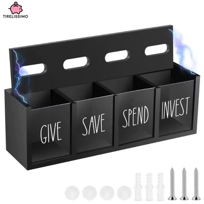 Tirelire Coffre 4 Compartiments "Give Save Spend Invest"