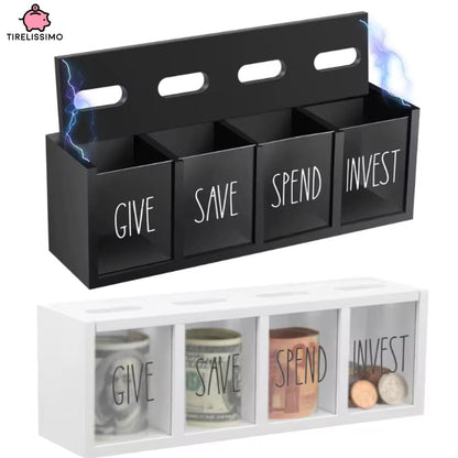Tirelire Coffre 4 Compartiments "Give Save Spend Invest"