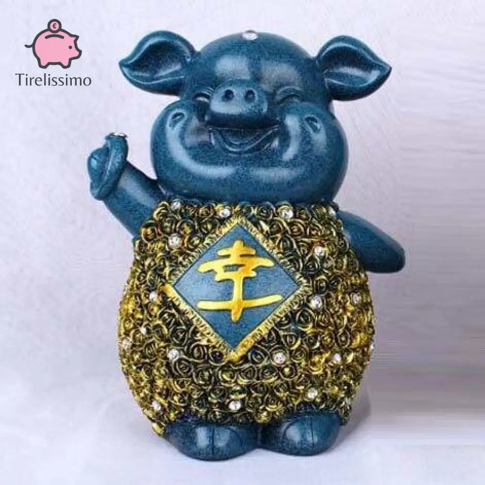 Tirelire Cochon Argent Bleu / Main Levée