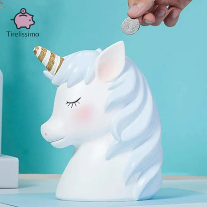 Tirelire Licorne Blanche Et Crinière Bleu