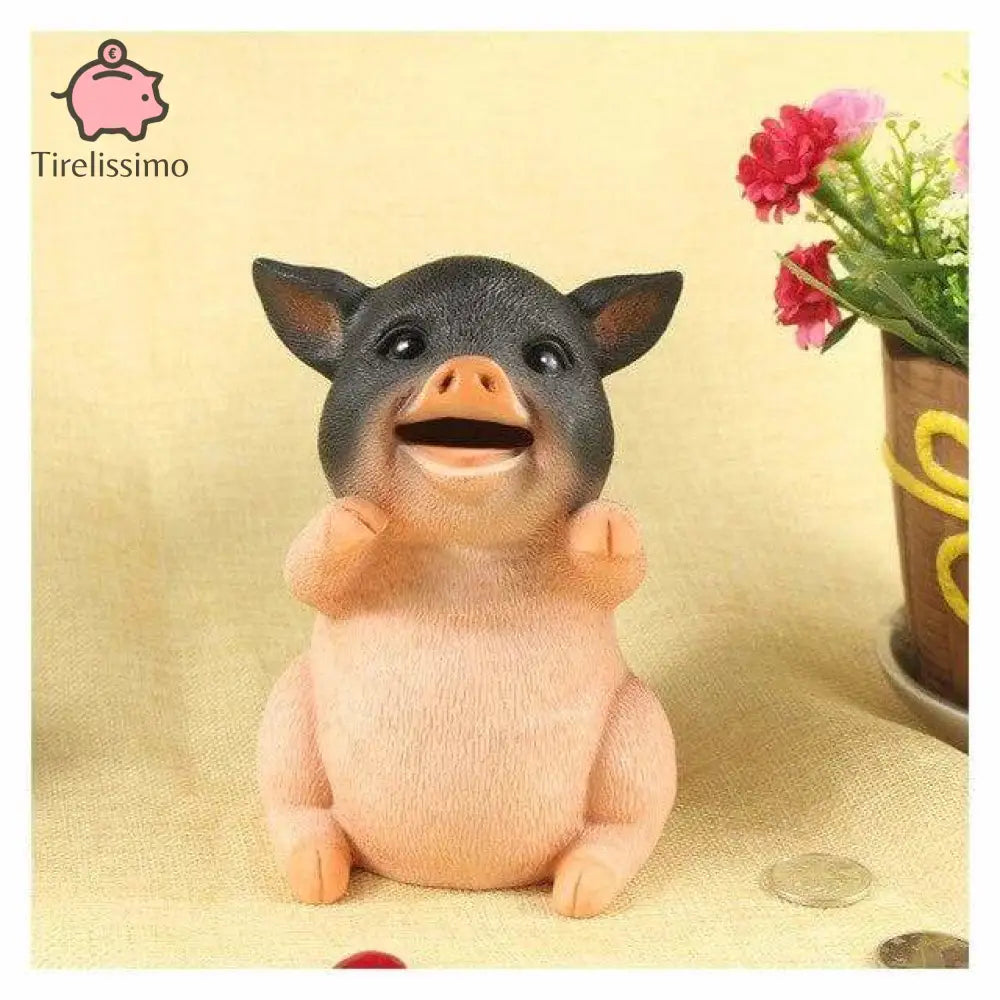 Tirelire Plastique Cochon Rose Tête Noire